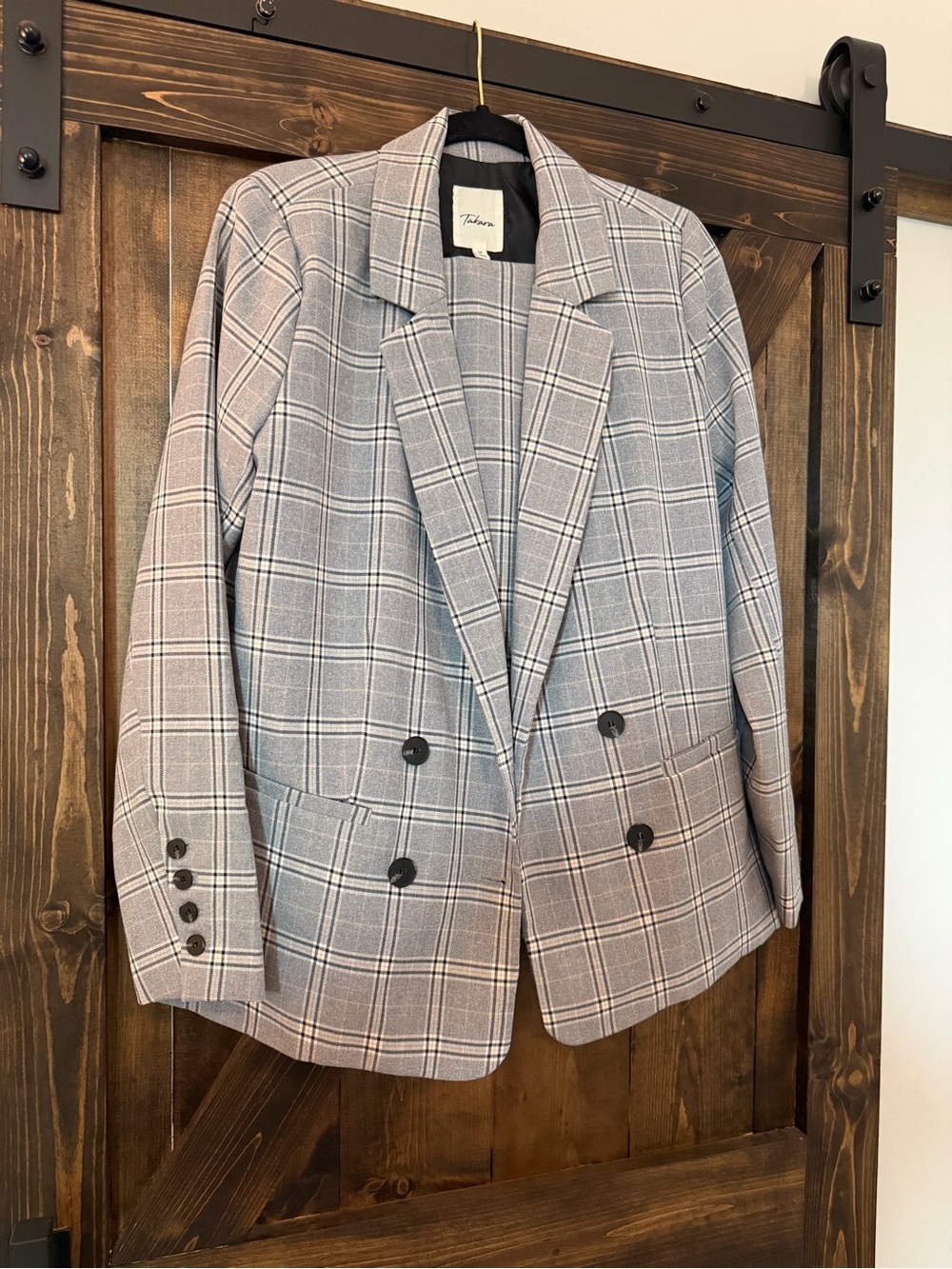 Takara Gray Plaid Double-Breasted Blazer Size M and Pants Size 7